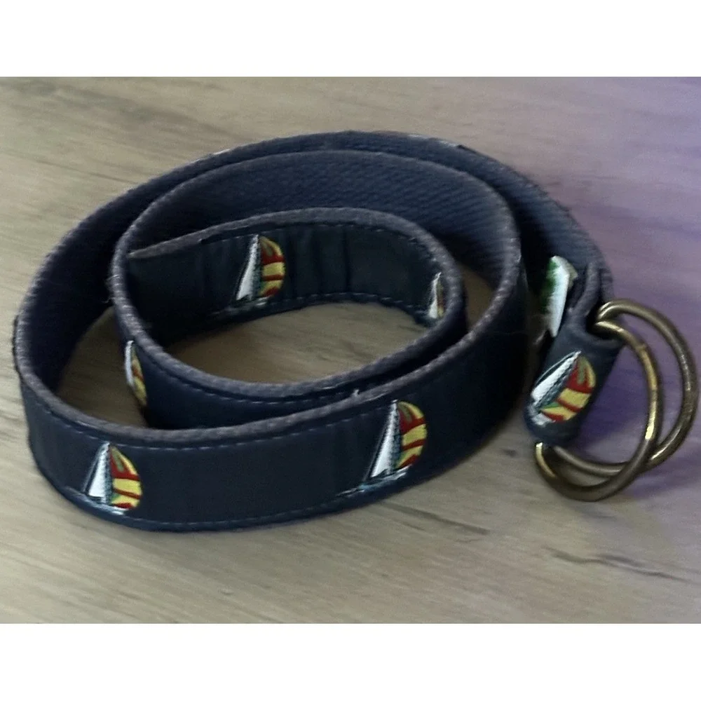Leather Man Essex Connecticut Sailing Boats Ribbon Webbing Belt D-Ring Small